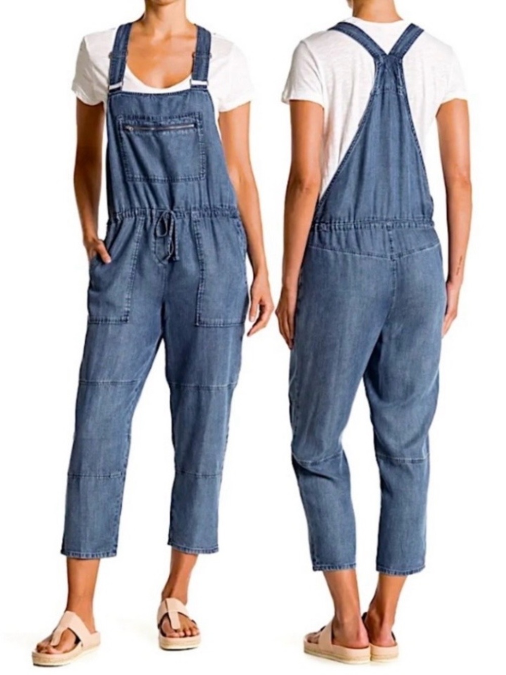 Cloth & Stone Anthropologie Amelia Tencel Denim Utility Overalls Jumpsuit Size M